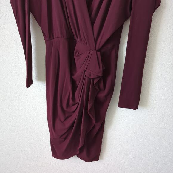 Three Dots Clothing Women's Dress Long Sleeve Wrap Knee Length Sz Small Burgundy - Picture 8 of 9